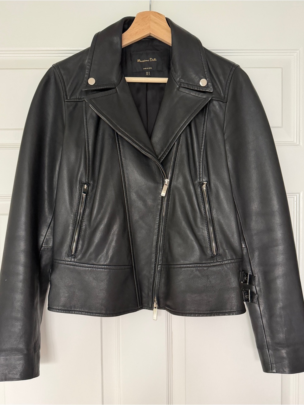 Massimo Dutti Women's Black Napa Leather Jacket